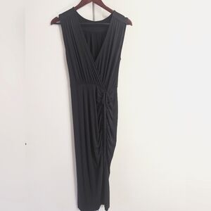 Veronica Beard Black Ruched Midi Dress Sleeveless Draped Size S